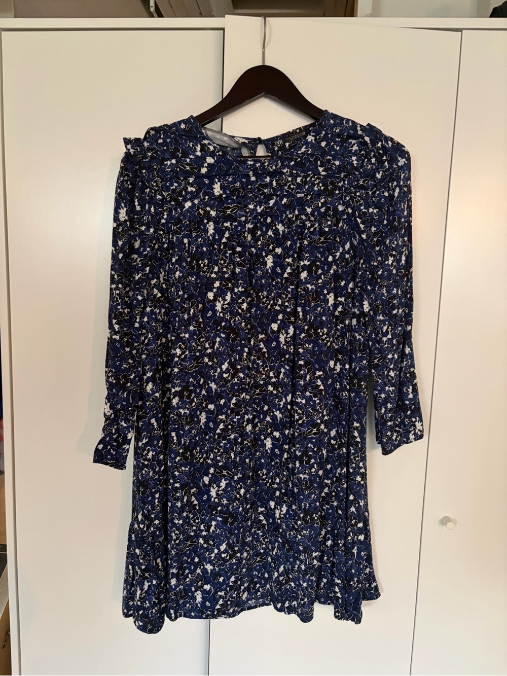 Zara Navy Floral Ruffle-Trim Long Sleeve Dress